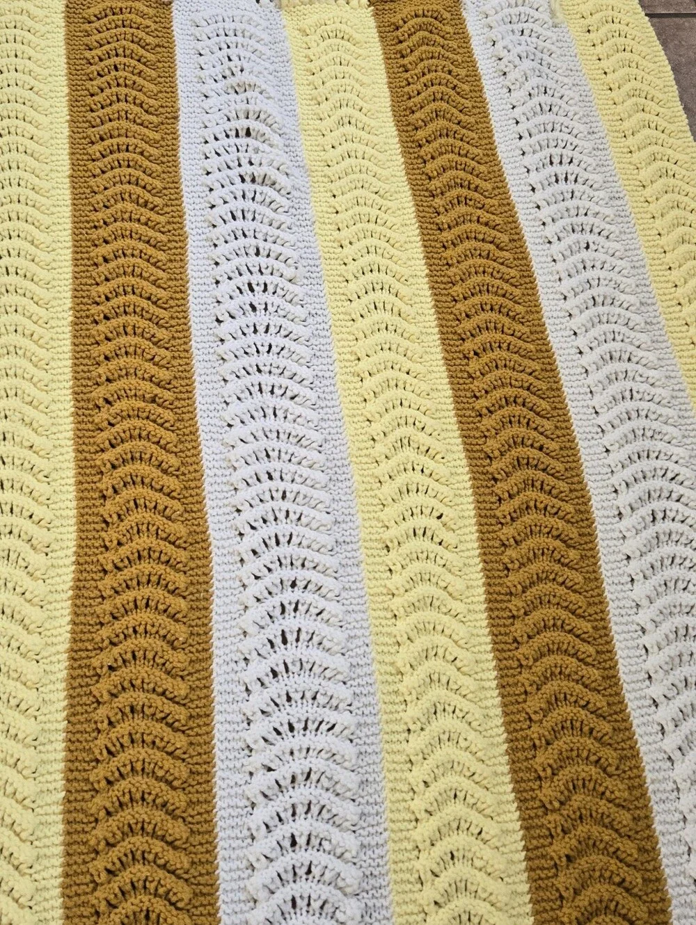 Striped Crochet Throw Blanket in Mustard, Yellow & White
